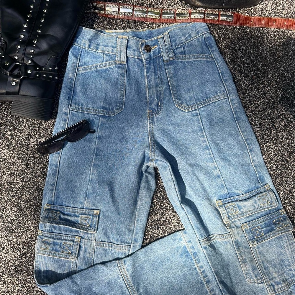 Princess Polly Blue Straight Leg Jeans Distressed Vintage